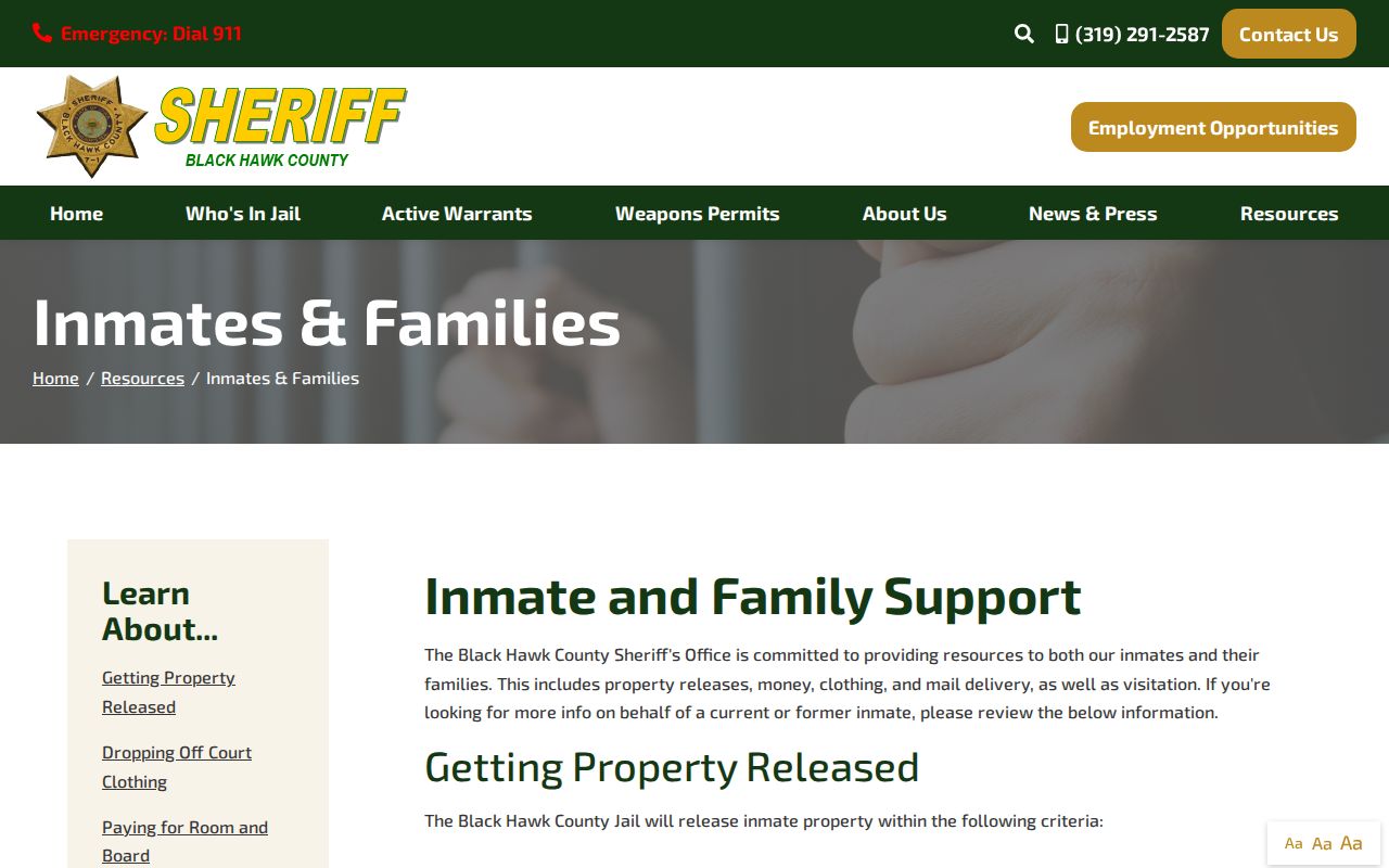 Black Hawk County arrest booking and inmate resources