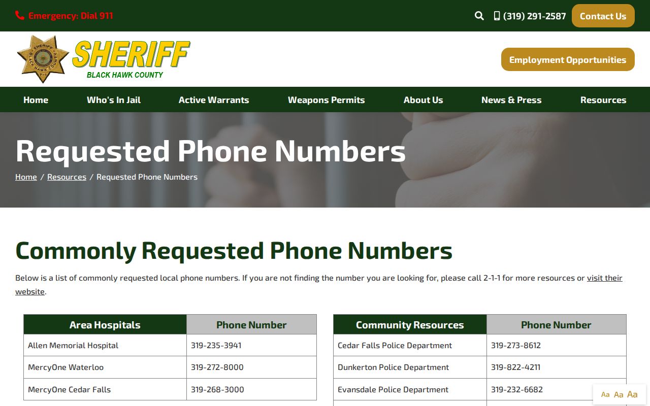 Black Hawk County arrest records phone directory