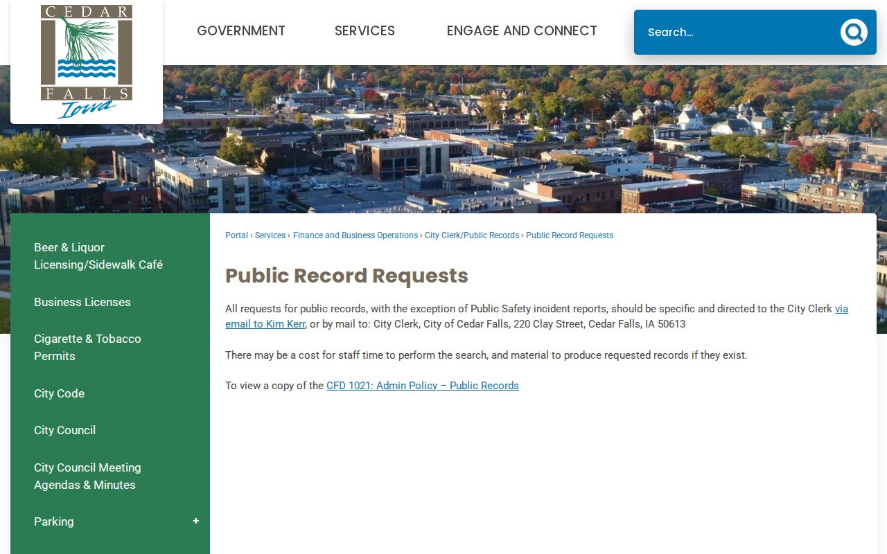 Cedar Falls criminal history public-record request channel