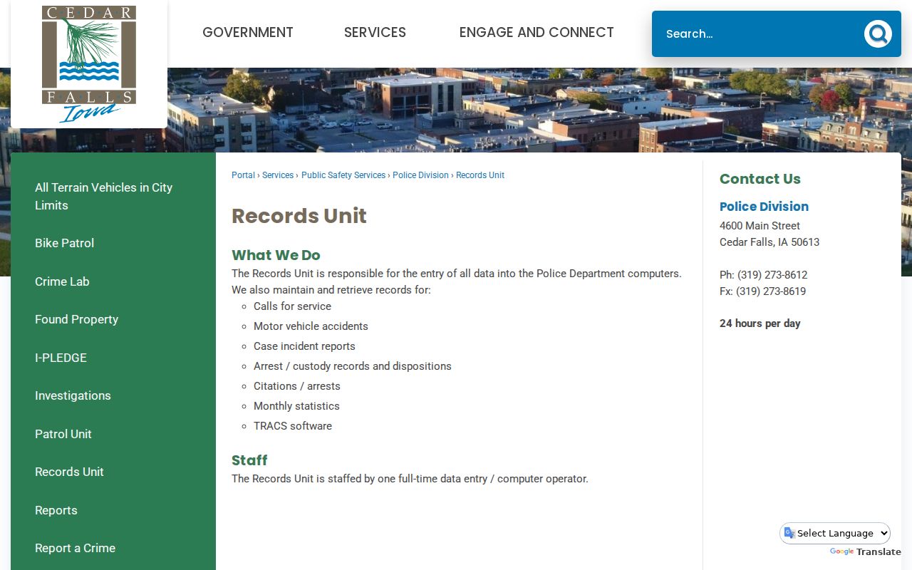 Cedar Falls criminal history Police Records Unit source