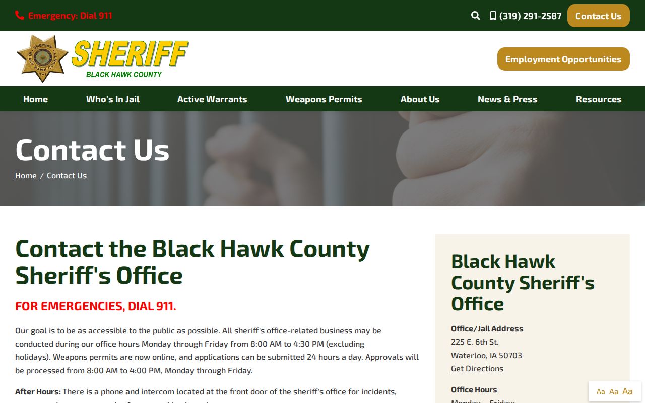 Black Hawk County sheriff criminal records contact page