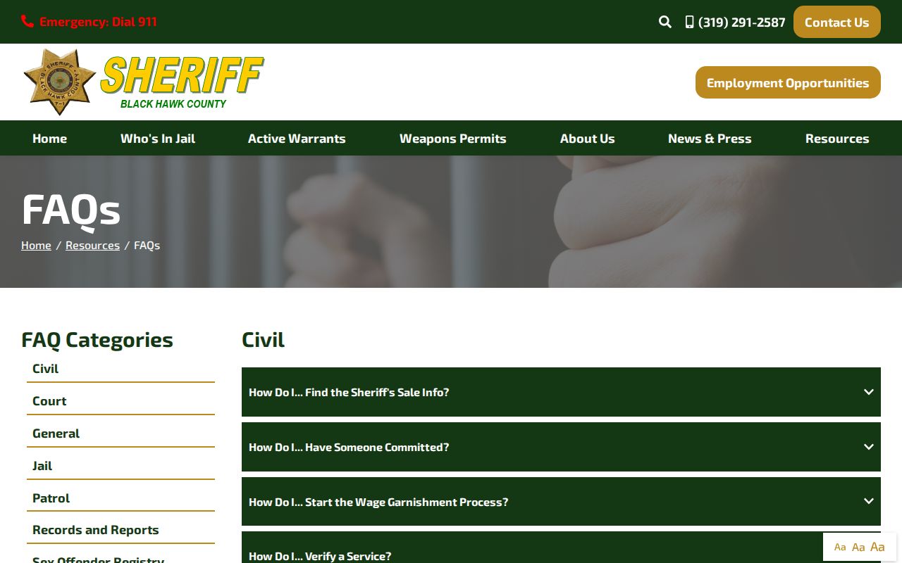 Black Hawk County criminal history sheriff records FAQ