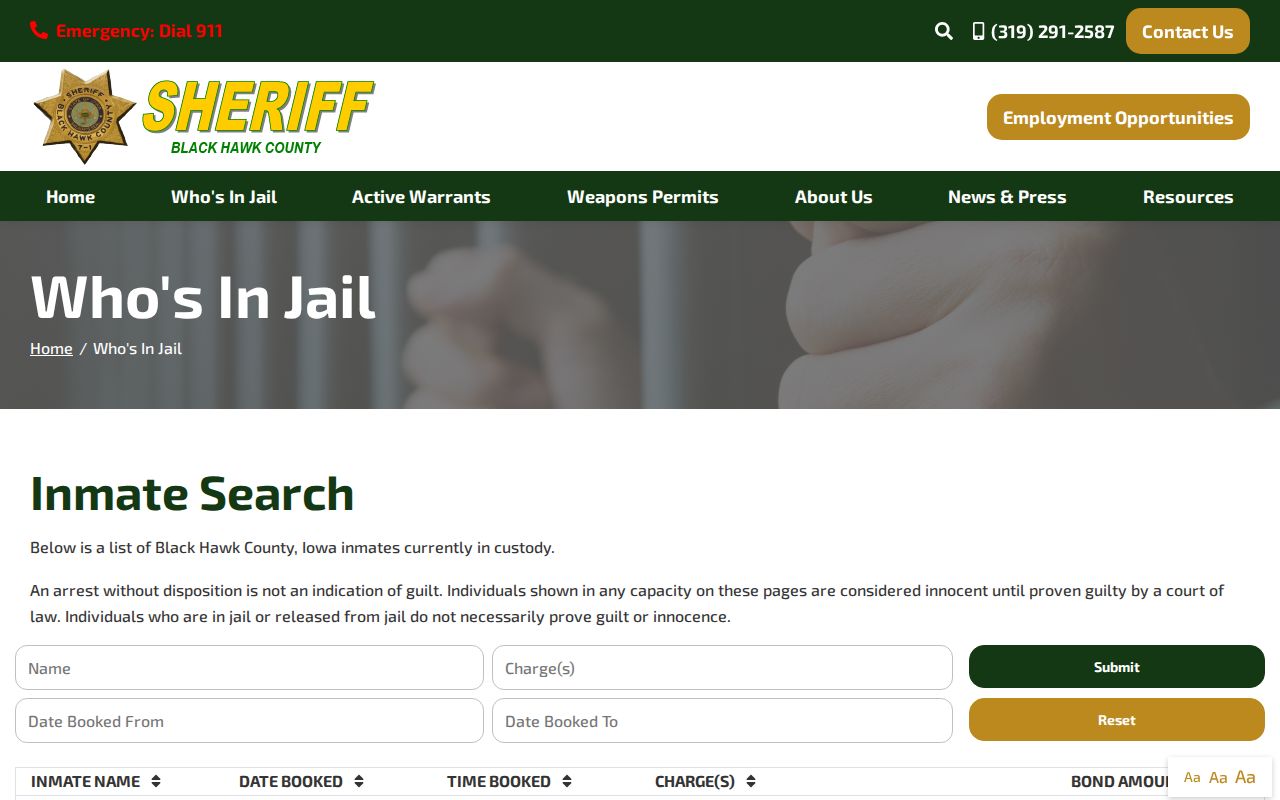 Black Hawk County jail criminal record roster search